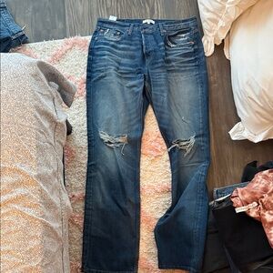 Re/Done Women's Distressed Blue Straight-Leg Jeans